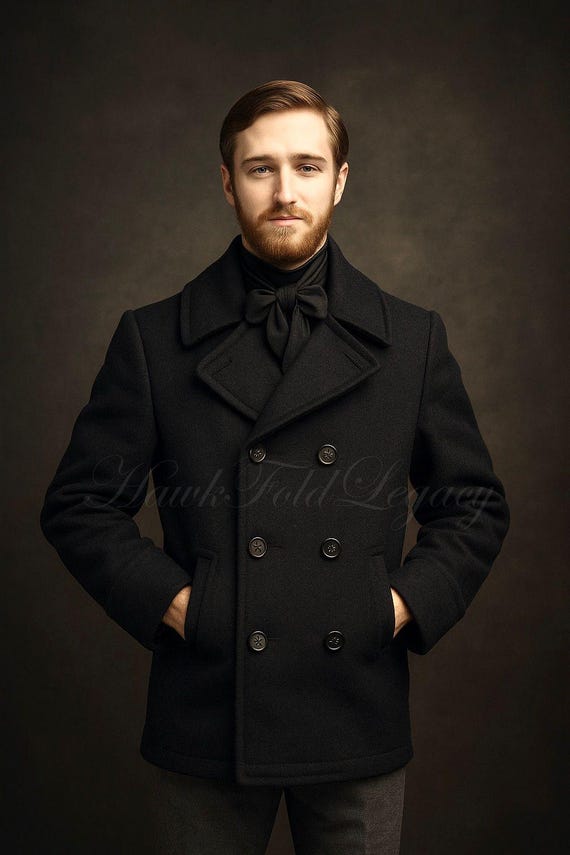Men’s US Navy Style Black Wool Peacoat, Vintage Victorian Double Breasted Winter Jacket Coat
