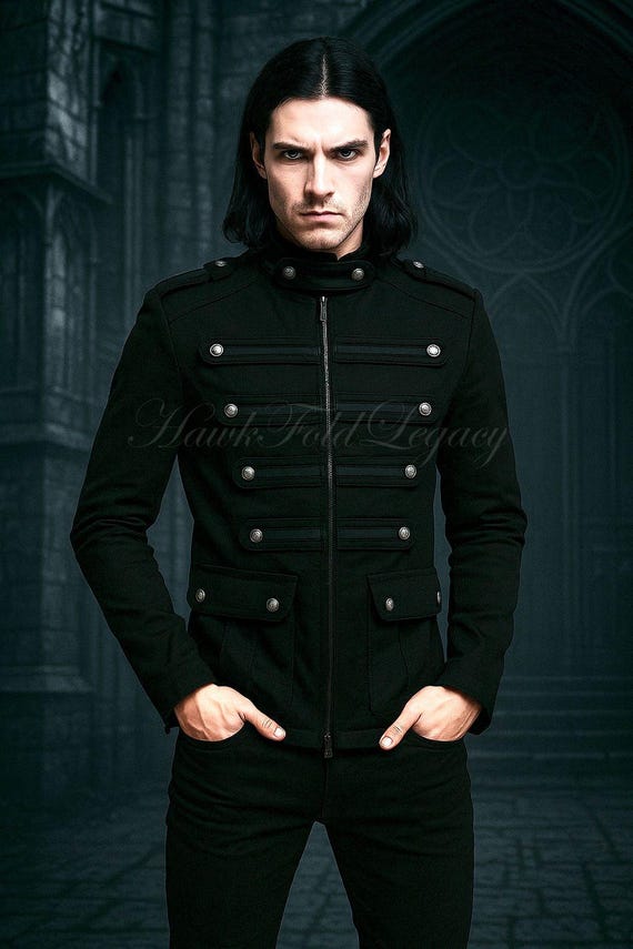 Men’s Gothic Military Jacket, Black Steampunk Victorian Coat, Dark Academia Uniform Festival Halloween Cosplay