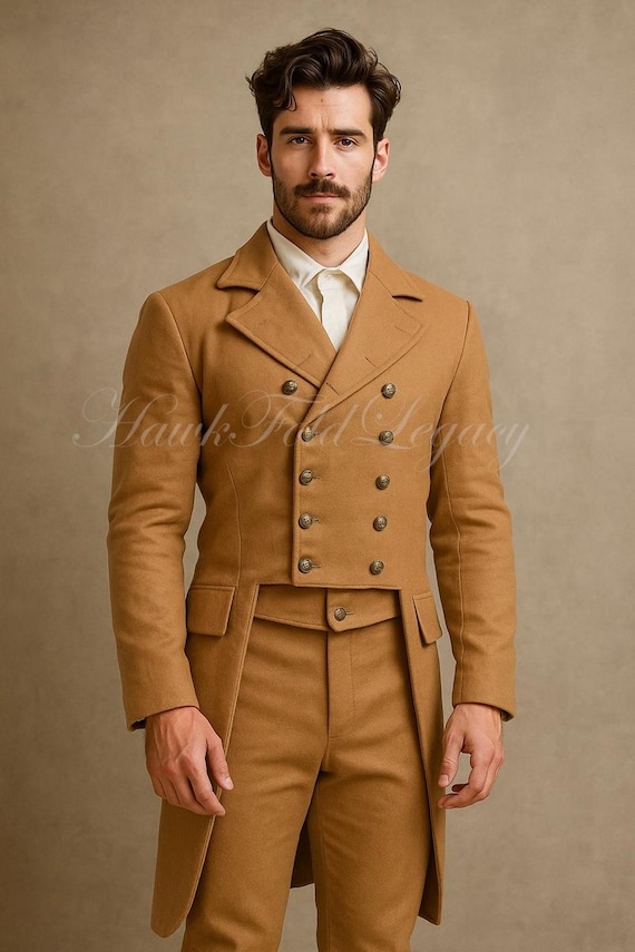 Men’s Victorian Brown Wool Regency Tailcoat Jacket, Vintage Gothic Steampunk Frock Coat, Historical Cosplay