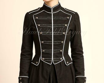 Chaqueta victoriana steampunk militar negra para mujer, frac de uniforme gótico vintage para desfile, disfraz de cosplay