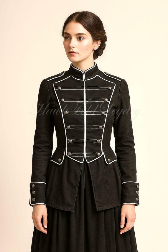 Women’s Black Military Steampunk Victorian Jacket Coat, Vintage Gothic Parade Uniform Tailcoat, Cosplay Costume