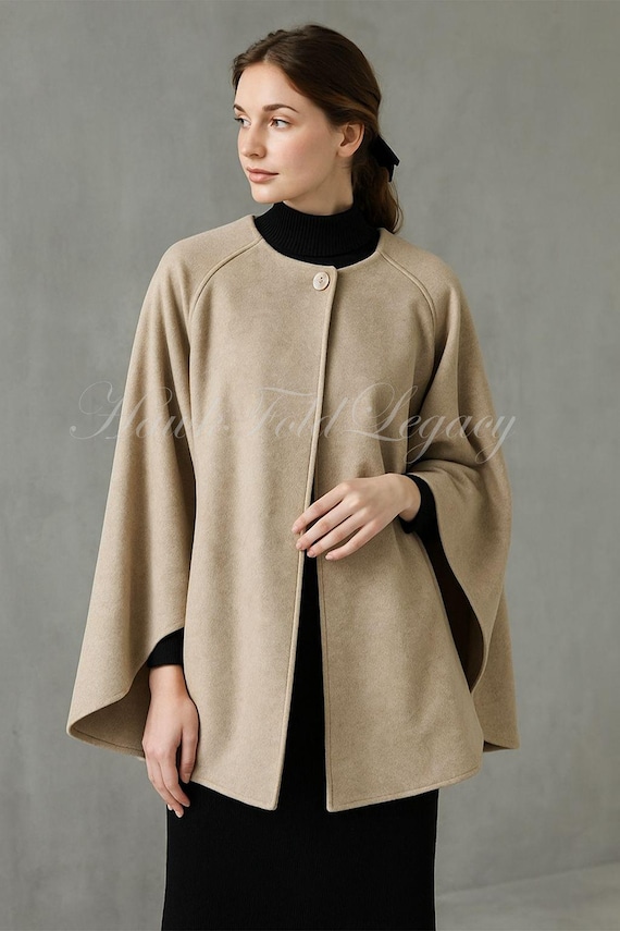 Women’s Wool Cape Coat, Vintage Winter Poncho Renaissance Cloak Overcoat Jacket Outerwear