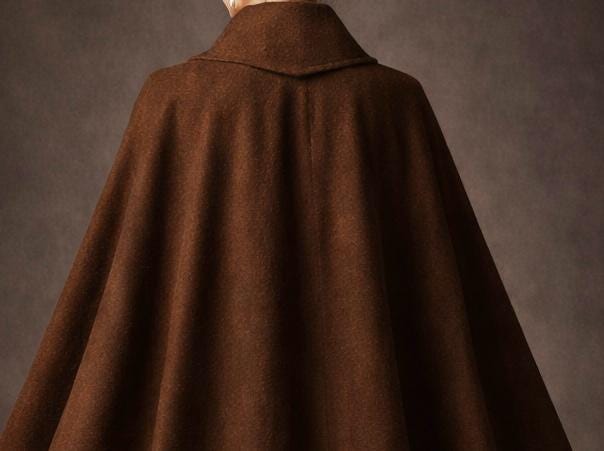 Women's Brown Wool Cloak Cape Coat, Vintage Victorian Steampunk