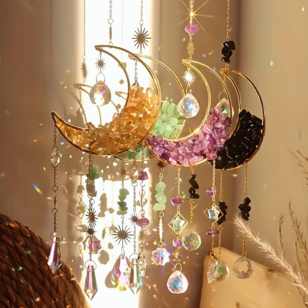 Moon Crystal Suncatcher Set of 4 Celestial Rainbow Maker Window Hanging ...