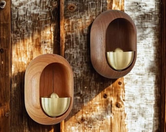 Timbre de puerta de madera, campana de latón, timbre de entrada minimalista para la entrada del hogar, la oficina o la tienda.