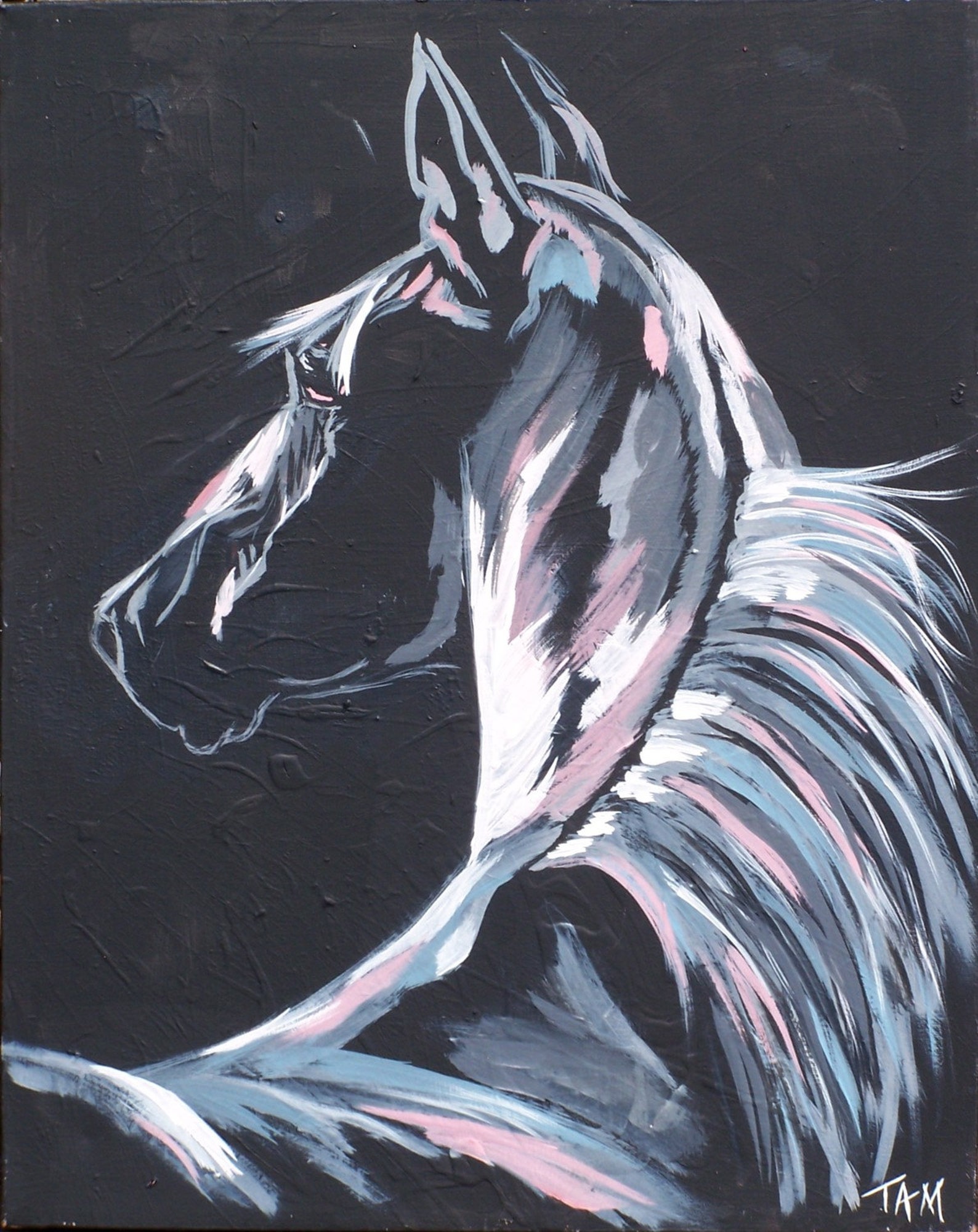 Nighttime Horse Painting moonlight Etsy