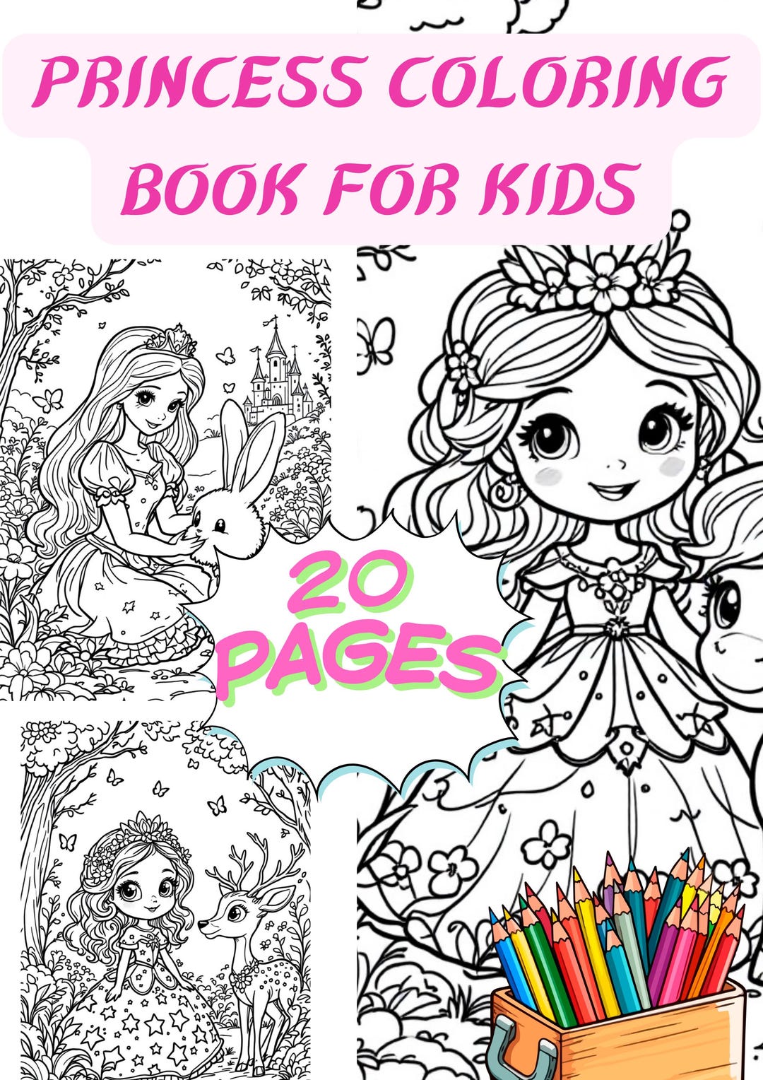 Princess Coloring Book for Girls : 20 Fun Pages With Royal Friends (PDF ...