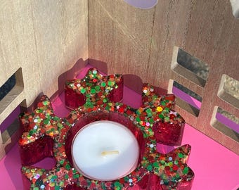 Weihnachten Glitzer Schneeflocke Kerzenhalter