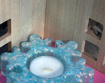 Blaue Glitzer-Schneeflocke-Kerzenhalter