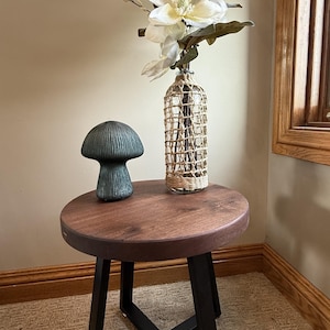 Handcrafted Solid Walnut End Table with Black Aluminum Base