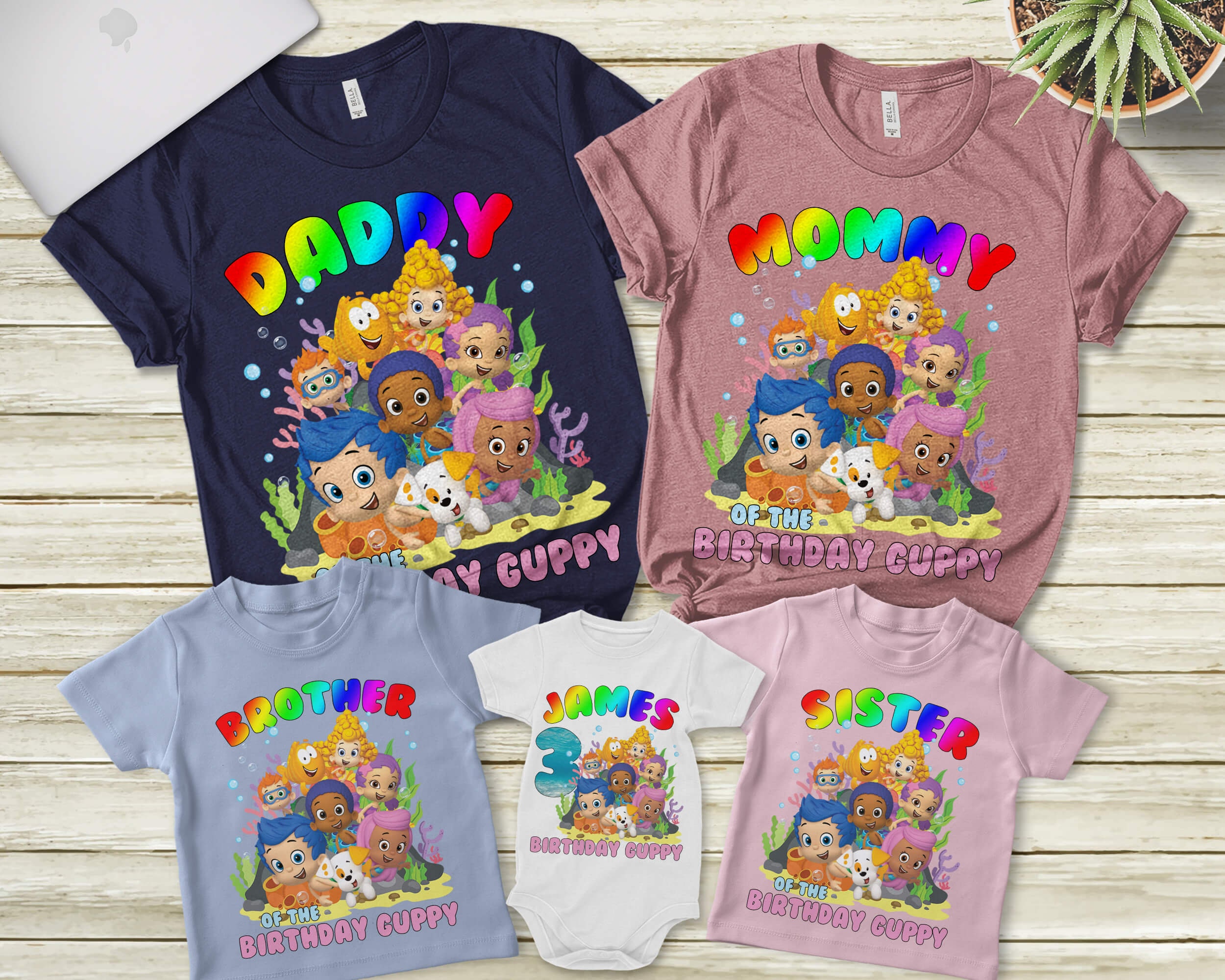 Bubble Guppies Birthday Shirt 3rd Birthday Party Birthday Tutu Outfit Personalized Girl birthday Pink Tutu Dress Family Shirts 