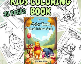 May include: A children's colouring book with 30 pages, featuring illustrations of Winnie the Pooh and friends. The cover art shows Pooh, Tigger, Piglet, and Eeyore. Additional pages show line drawings of the characters for colouring.