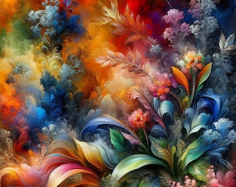 Abstrakte Blumen Wandkunst – Buntes Digital Art Poster Set | Moderne Wohnzimmer Dekoration | Geschenk für Kunstliebhaber