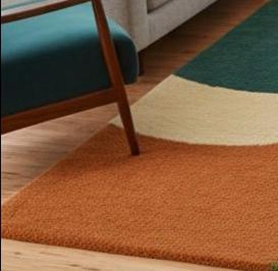 Mid-century Modern Wool Rug: Teal, Rust, Olive Green Abstract
