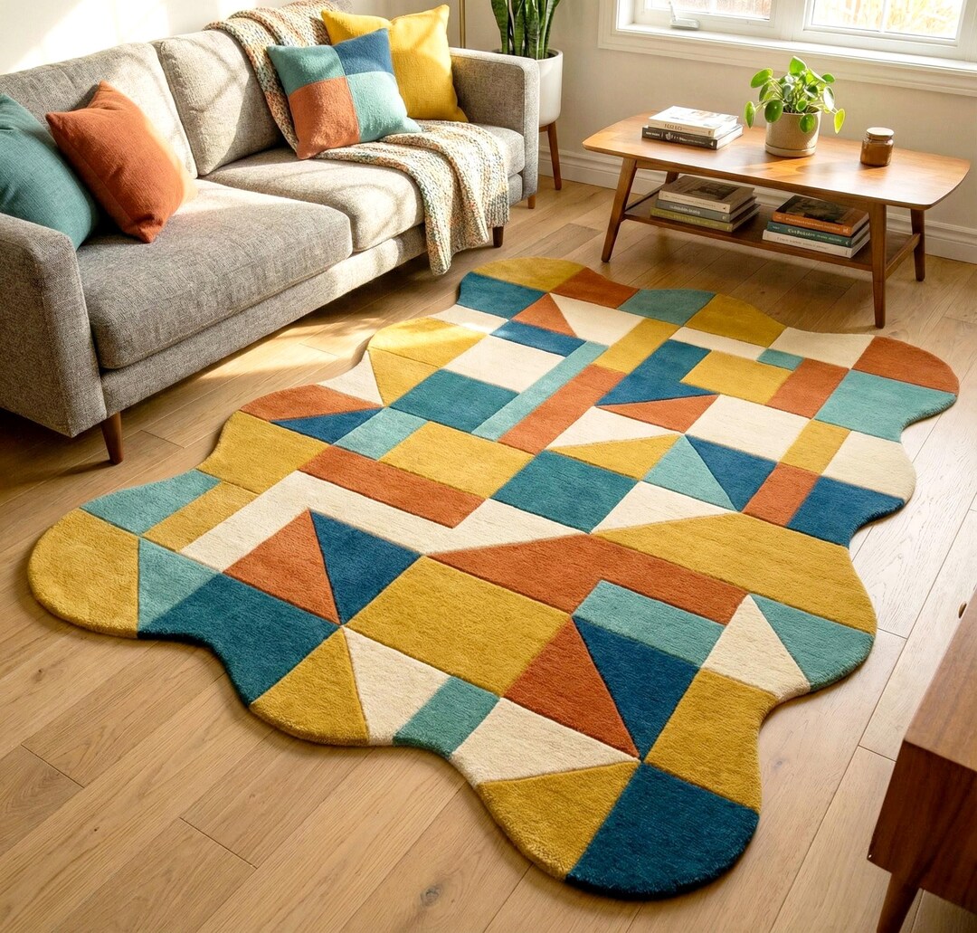 Colorful Geometric Tufted Rug, Handmade Abstract Area Rug, Modern ...