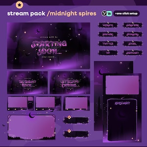 Midnight Spiers Animiertes Stream Overlay Paket für Twitch | Gothic Lila | Dunkle Fantasie | Witchy Stream Elemente | Mystisches Streamer-Set