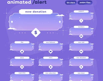 Animated Cotton Reverie Stream Alerts: Cozy Pastel Sky Theme for Twitch and OBS/Streamlabs