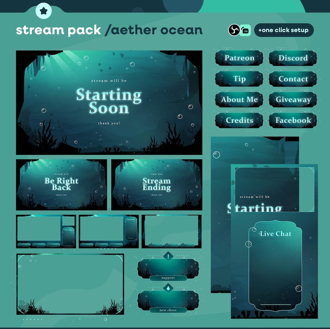 Animated Twitch Overlay | Aether Ocean Vtuber Stream Pack | Twitch Kick ...