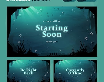 Ocean Blue Animated Stream Screens | Starting Soon, BRB, Ending (Digital Download)