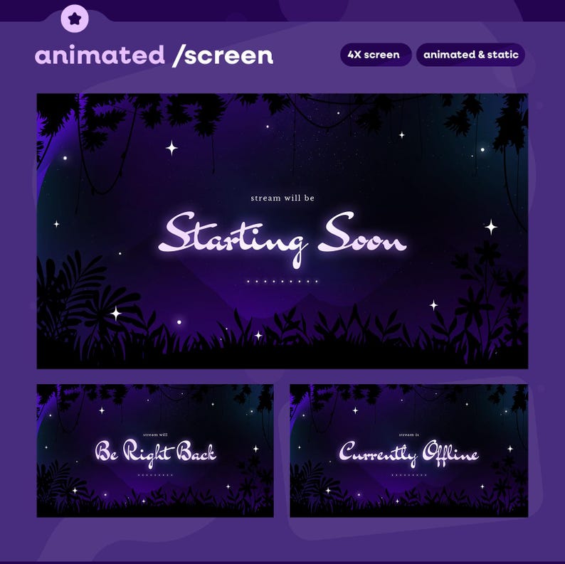 Animated Starry Grove Stream Pack: Purple Night Forest for Twitch and ...