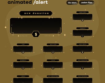 Animated Stream Alerts | Gold Eclipse Dark Pack for Twitch, TikTok (Digital Download)