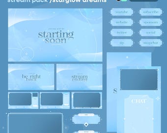 Celestial Blue White Stream Overlay | Starglow Dreams Cosmic Animated Pack | Twitch Kick TikTok | Alerts Panels Scenes | OBS Streamlabs