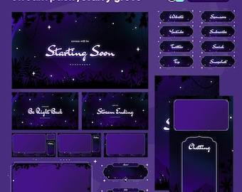 Animated Stream Overlay Pack | Purple Forest Night, Starry Grove, Streamlabs Setup (Digital Download)