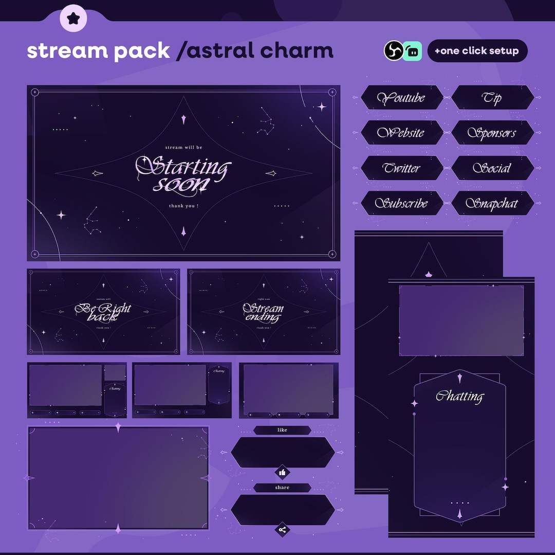 Starry Purple Stream Overlay Pack | Astral Mystic Animated Twitch ...