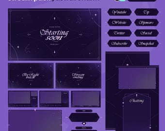 Starry Purple Stream Overlay Pack | Astral Mystic Animated Twitch Alerts (Digital Download)