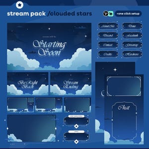 Clouded Stars Animated Stream Overlay | Dreamy Night Sky Stream Package | VTuber Overlay Set | Cozy Twitch Layout | Cloud Aesthetic | Kawaii