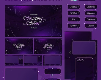 Cozy Night Sky Stream Overlay Pack | Stellar Bloom Animated Screens, Alerts, Panels (Digital Download)