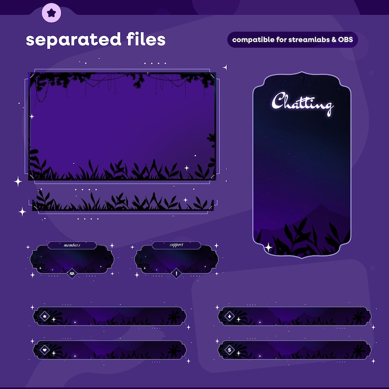 Side Stream Purple Color Animated Stream Overlay Pack | Purple Forest Night, Starry Grove ...