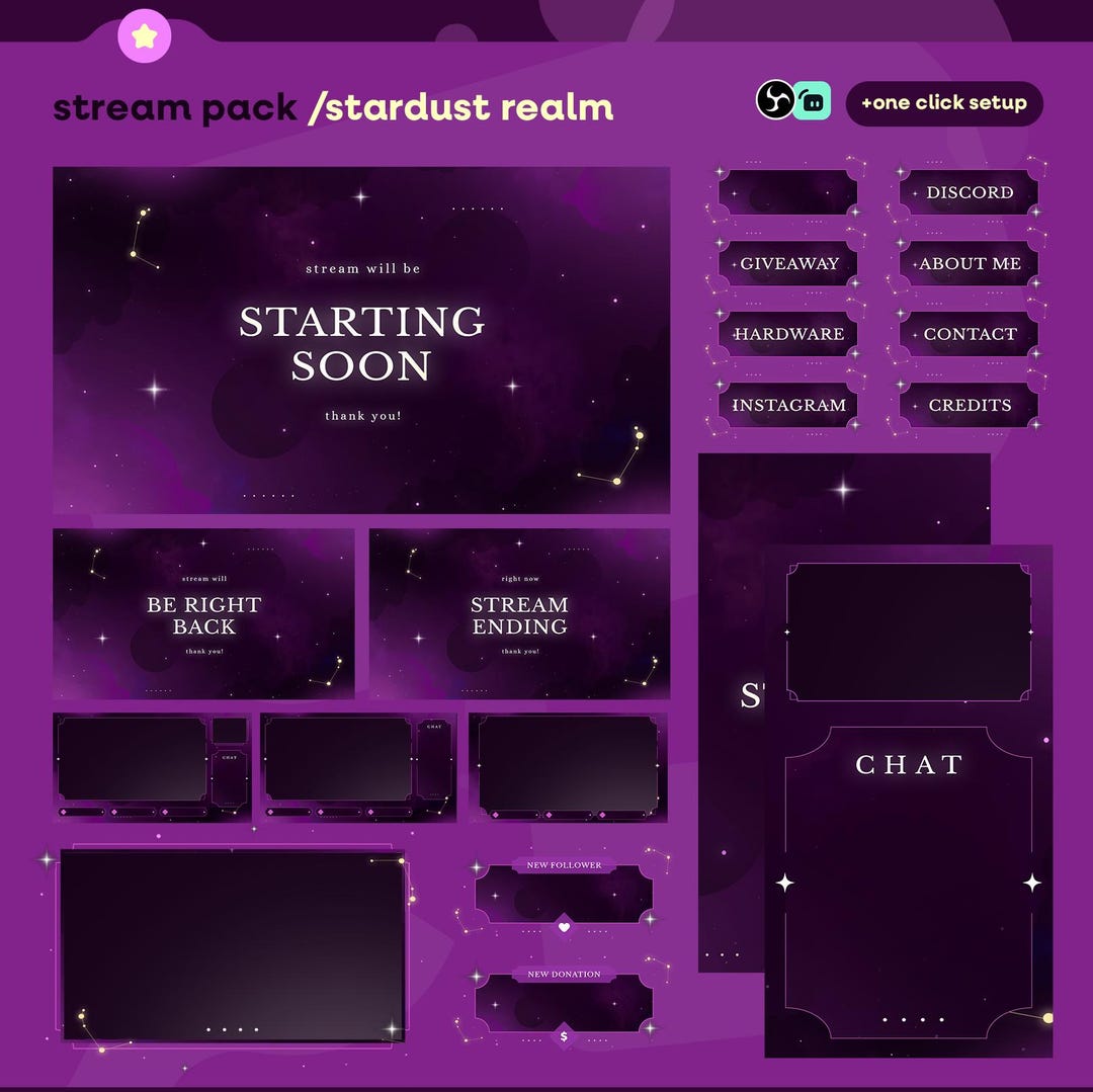 Animated Stardust Realm Stream Pack: Dreamy Purple Galaxy for Twitch ...