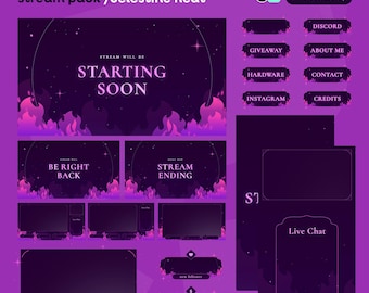 Purple Cosmic Fire Stream Overlay Pack | Animated VTuber Alerts, Panels, Scenes (Streamlabs OBS)