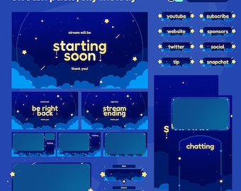 Animated Stream Overlay Pack | Sky Melody Galaxy VTuber Kick Assets (Digital Download)
