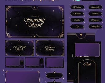 Royal Night Purple Animated Stream Overlay Pack | VTuber, Twitch, Kick, OBS Assets