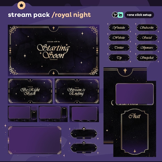 Royal Night Purple Animated Stream Overlay Pack | VTuber, Twitch, Kick, OBS Assets