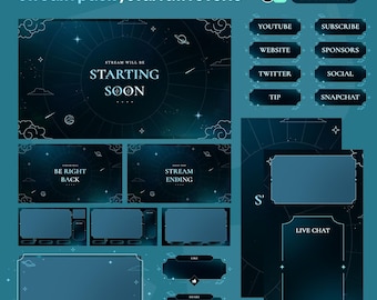 Starfall Reverie Animated Stream Overlay Pack | Cosmic Blue Galaxy VTuber Assets (Digital Download)