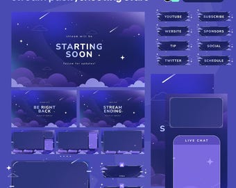 Purple Cosmic Stream Pack | Shooting Stars Animated Overlays (Digital Download)