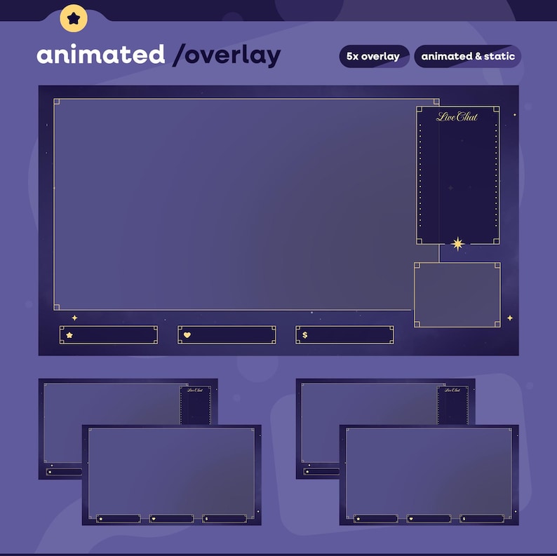 Cosmic Gold Animated Stream Overlay Pack | Purple Stars, Elegant Design ...