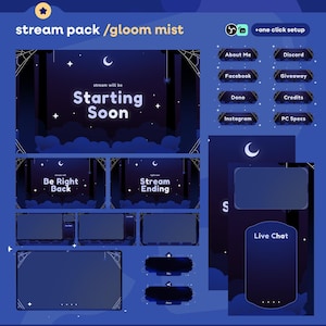 Gloom Mist Stream Overlay Pack Twitch Overlay Bundle VTuber Gaming Graphics Night Theme