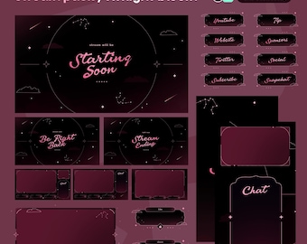 Twilight Bloom Animated Stream Pack for Twitch, Kick, Youtube | Overlay Set | Alert | Panel | Dark Theme | Galaxy | Celestial | Transition
