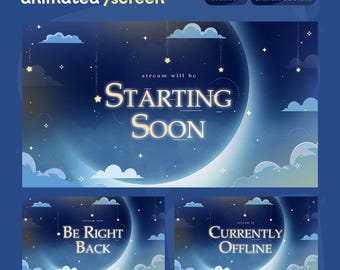 Animated Stream Screens | Luna Clouds Cozy Moon VTuber Pack (Digital Download)