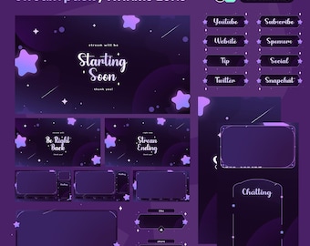 Animated Celestial TikTok Stream Overlay Pack | Twinkle Stars VTuber Alerts, Screens