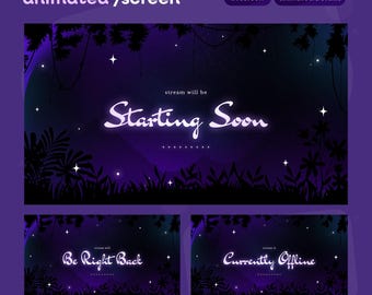 Animated Stream Screens Pack | Purple Starry Forest Scenes (Digital Download)