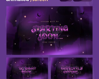 Gothic Purple Animated Stream Screens | Dark Fantasy VTuber Pack (OBS, Streamlabs)
