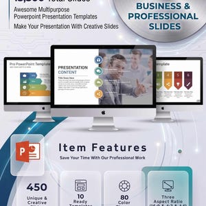 Paquete de más de 13.500 diapositivas de PowerPoint: más de 450 diapositivas y plantillas únicas, más de 70 temas y más de 4.000 iconos.