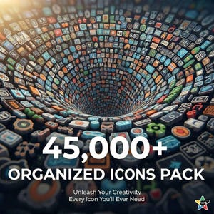 45000+ Icons Organized Pack: SVG, PNG, PPT, Ai, Psd, Eps for Apps, Web, Design