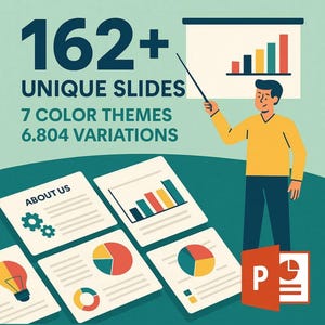 162+ Corporate PowerPoint Slides – 7 Color Variations and Infographic Templates (6,804 total variations)