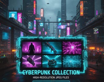 Cyberpunk Collection Bundle 450+ Digital Assets Sci-Fi Characters and Neon City Backgrounds